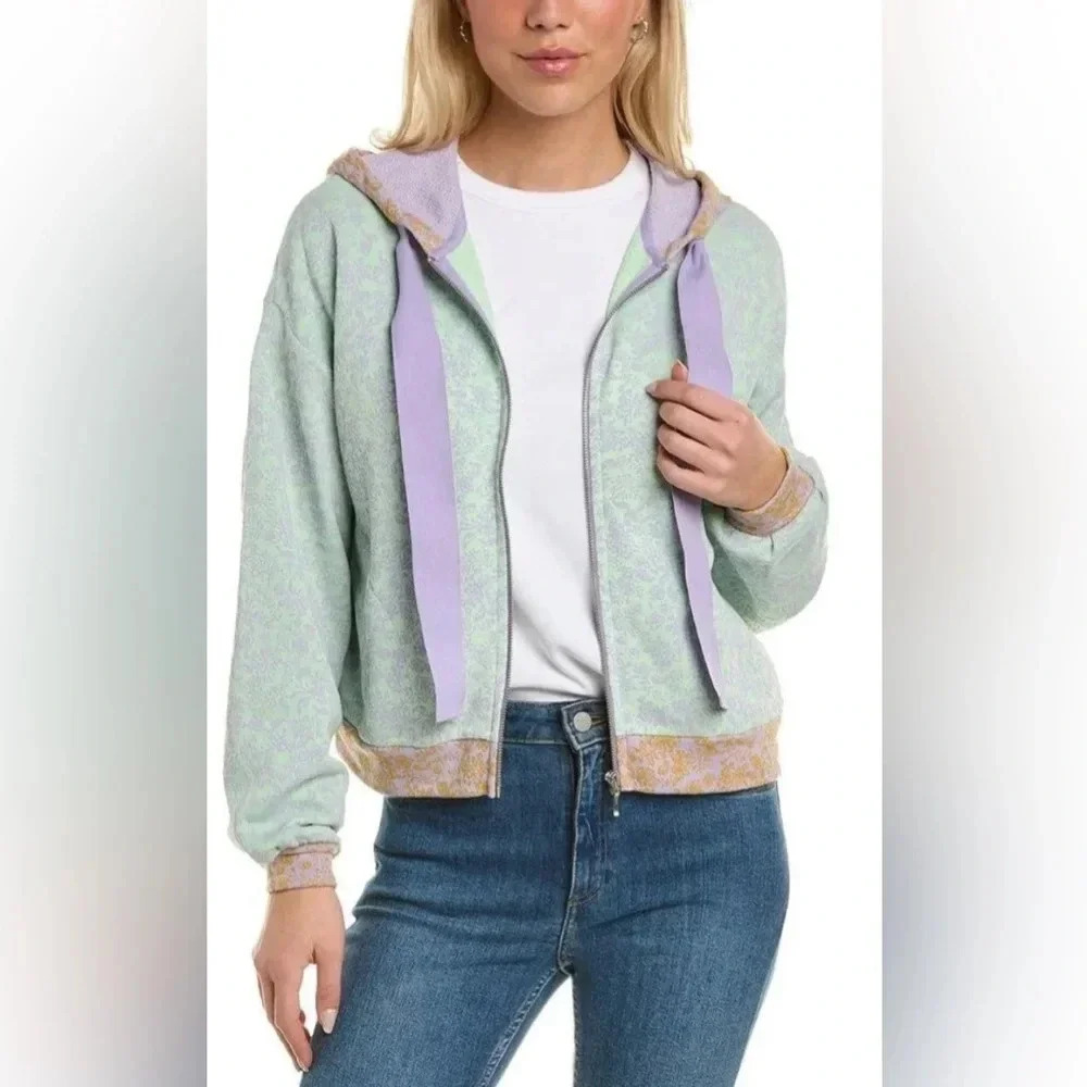 Roller Rabbit Ismay Blair Floral Zip Up Hoodie Mint Green & Purple Size Medium - Picture 2 of 9